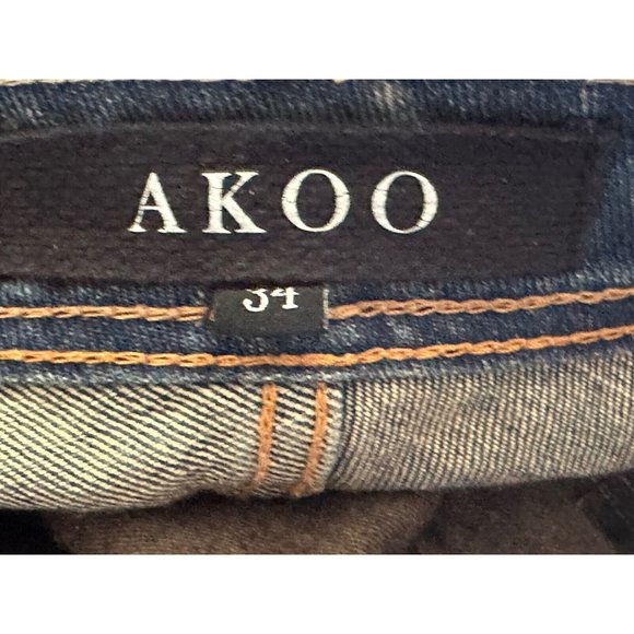 AKOO Mens Jeans  Slim Fit Blue‎ Denim Distressed Trust Nothing Patch  34W x 32L - Picture 9 of 9